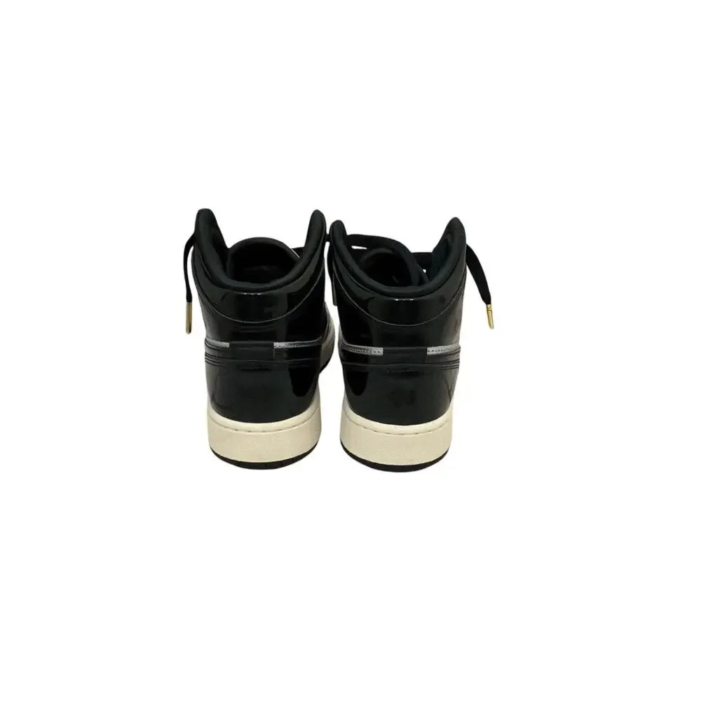 Nike Air Jordan 1 Mid SE GS 'Black Metallic Silver' Patent Leather Sneakers 5